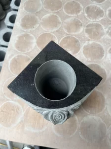 Square Black Granite Memorial Vase with Carved Rose (4)