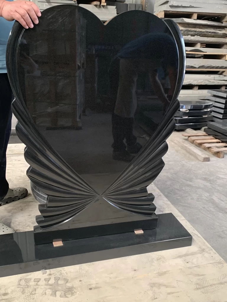 Heart Shaped Jet Black Granite Headstone 4