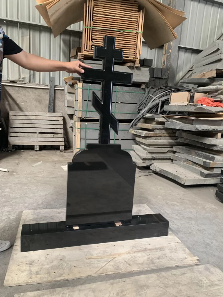 Orthodox Cross Headstone Black Granite Religious Monument 3