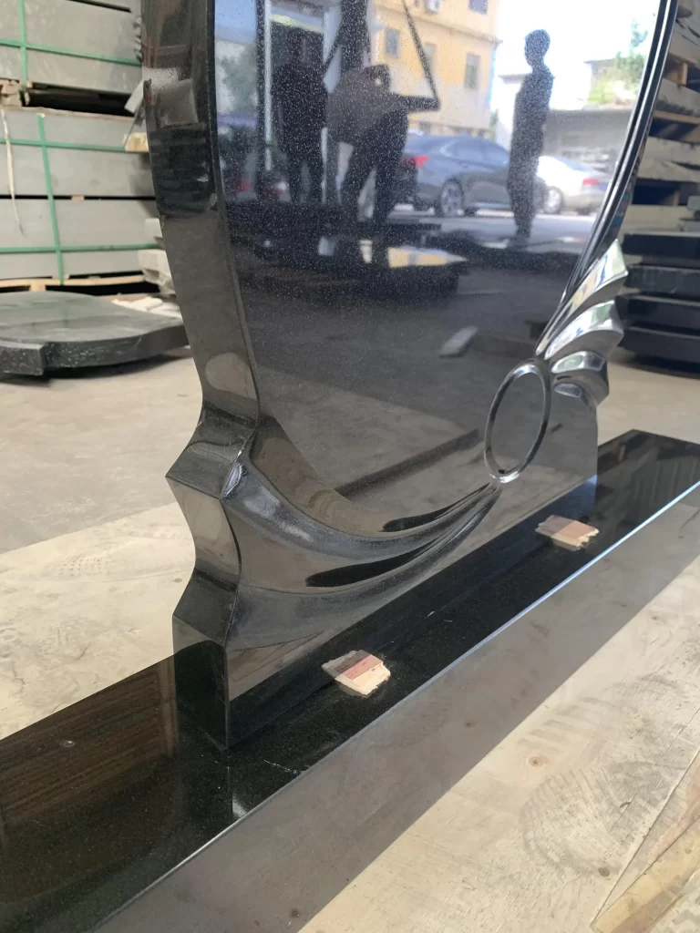 Polished Absolute Black Granite Upright Headstone Russian Style 3
