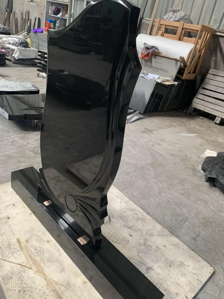 Polished Absolute Black Granite Upright Headstone Russian Style 5