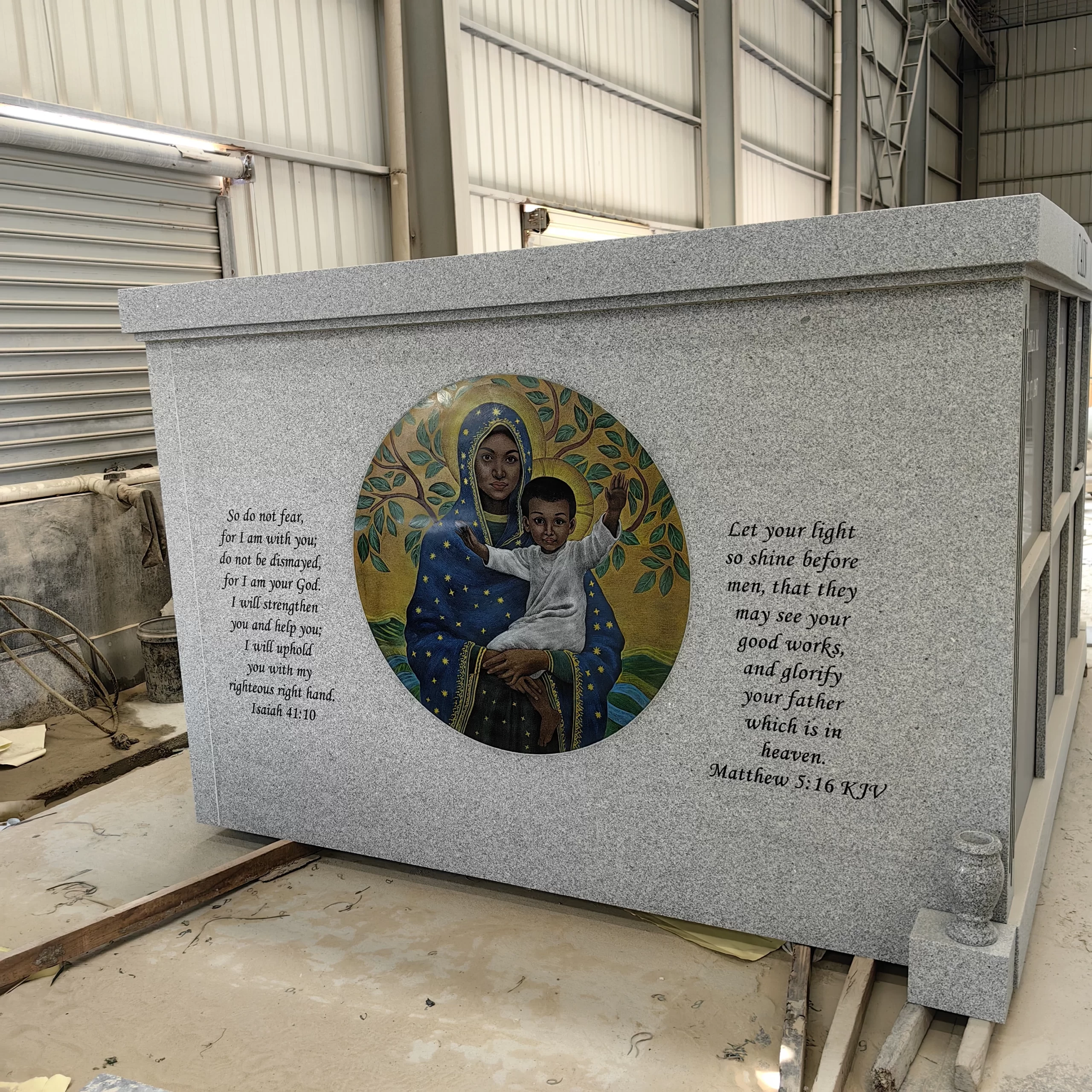 Etched Painted G614 Granite Mausoleum 7 Etched Painted G614 Granite Mausoleum 7