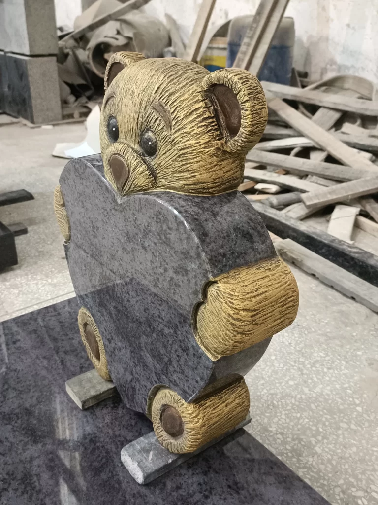 Carved Teddy Bear Tombstone Bahama Blue Granite Memorial Grave Accessory 5