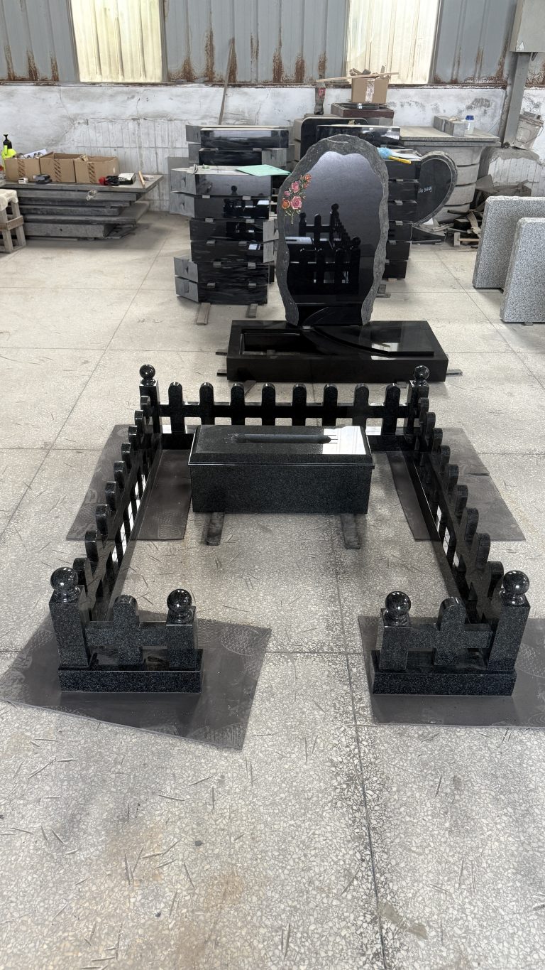 Bespoke Design Black Franite Headstone Complex Monument 1