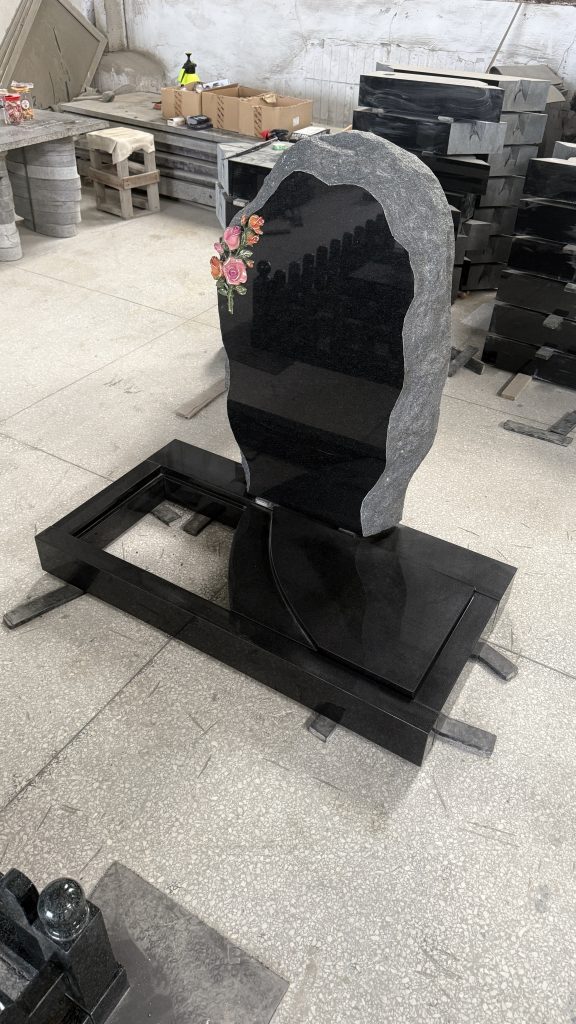 Bespoke Design Black Franite Headstone Complex Monument 4