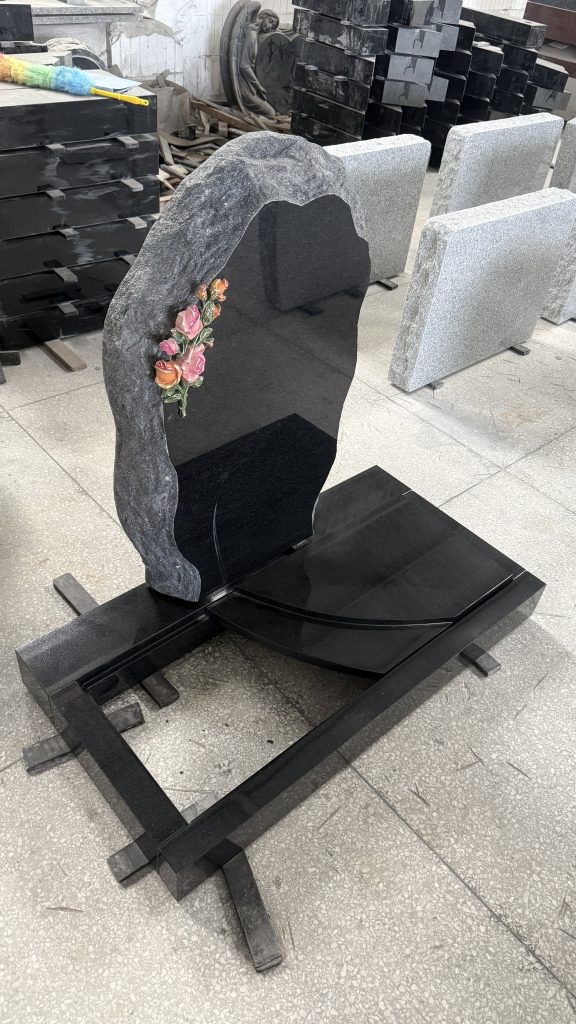 Bespoke Design Black Franite Headstone Complex Monument 5