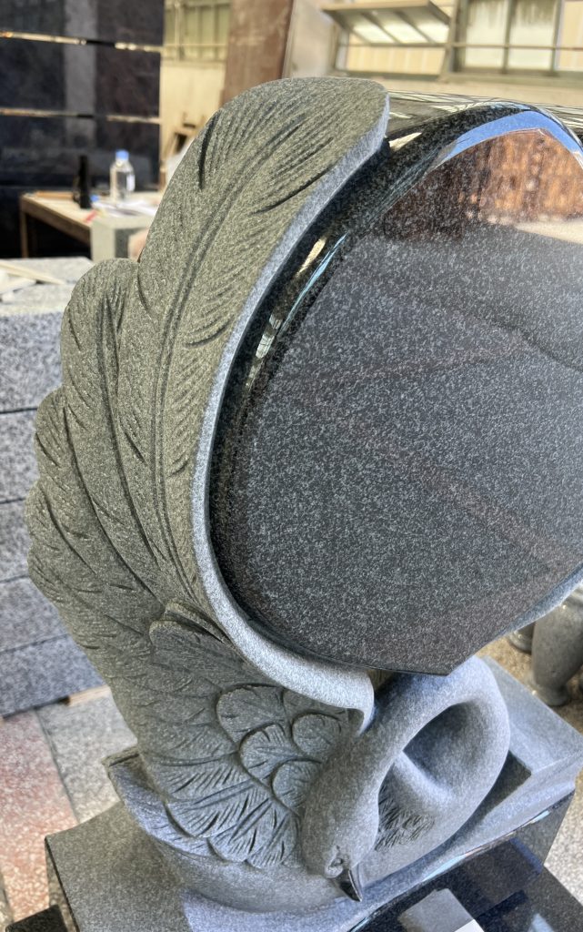 Carved Swan with Heart Headstone Black Granite Sculpture Monument 5