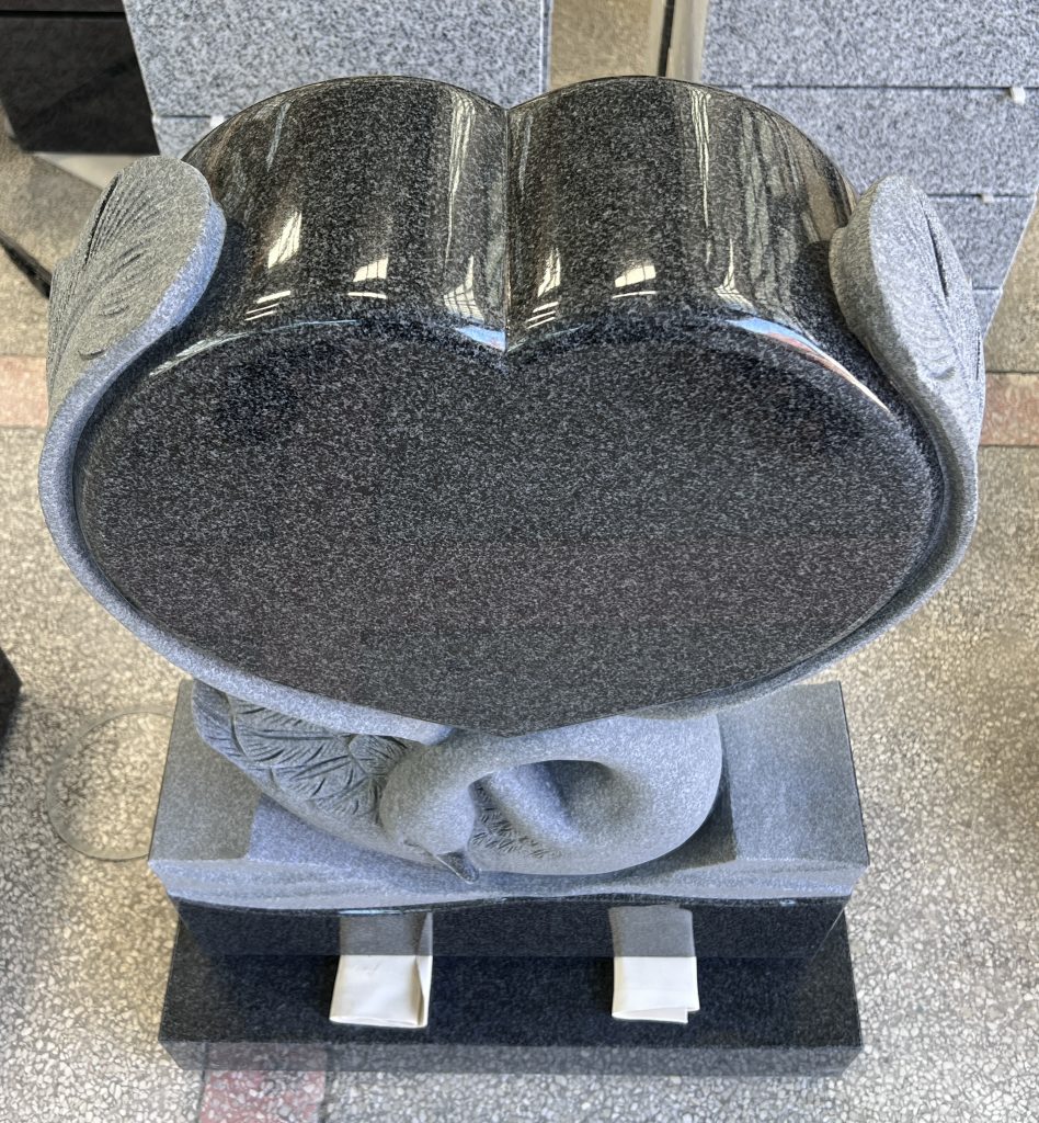 Carved Swan with Heart Headstone Black Granite Sculpture Monument 7
