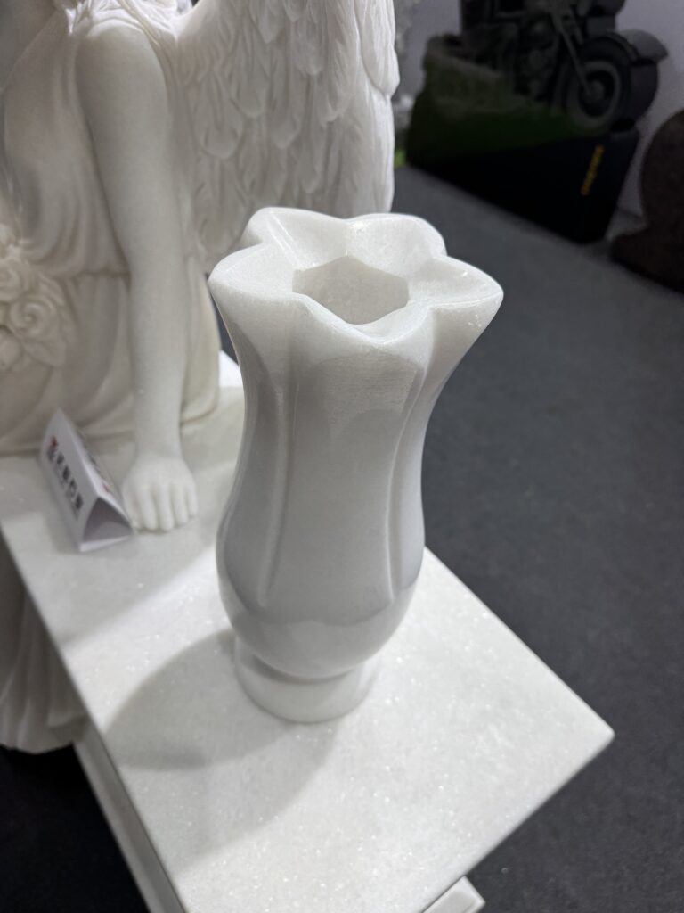 Carved White Marble Angel Statue on Bench 3