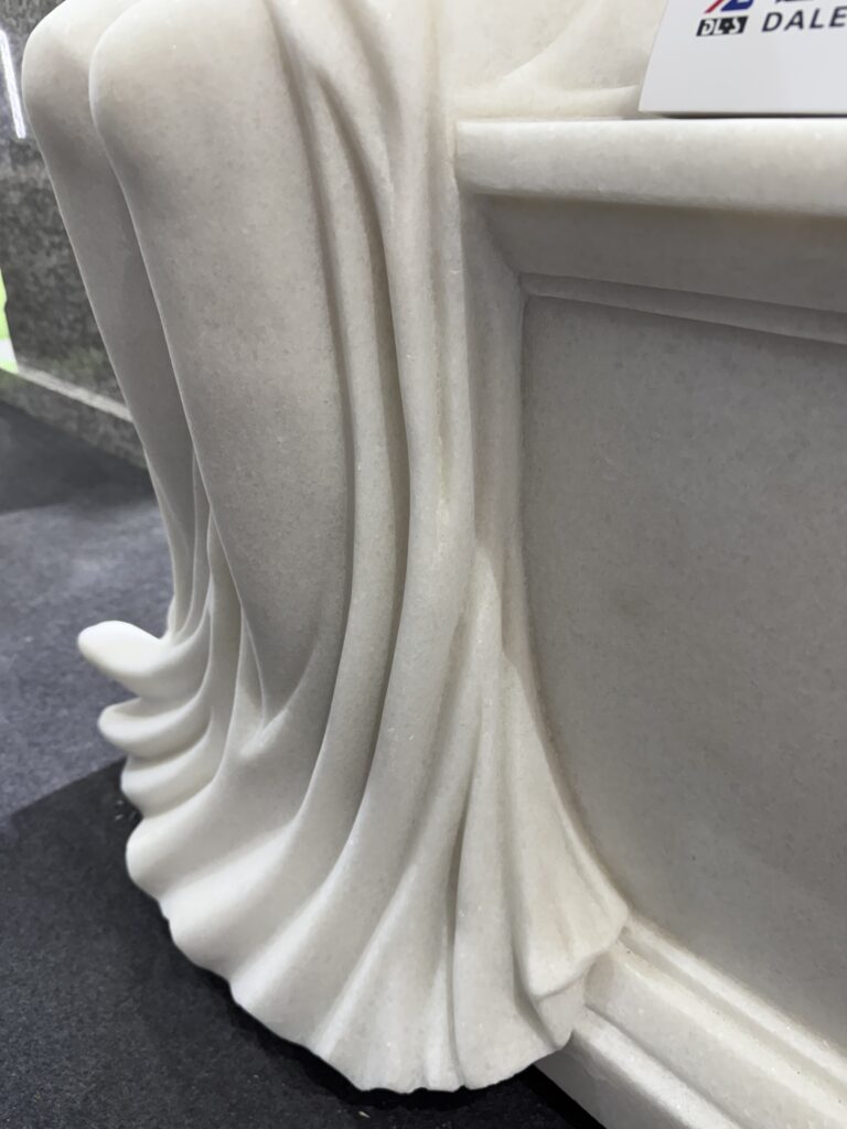 Carved White Marble Angel Statue on Bench 5
