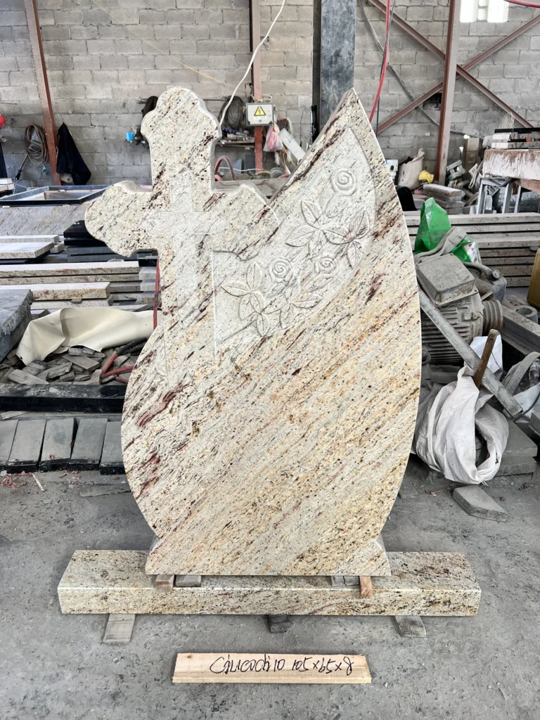Golden Coin Granite Upright Headstone with Orthodox Cross 1