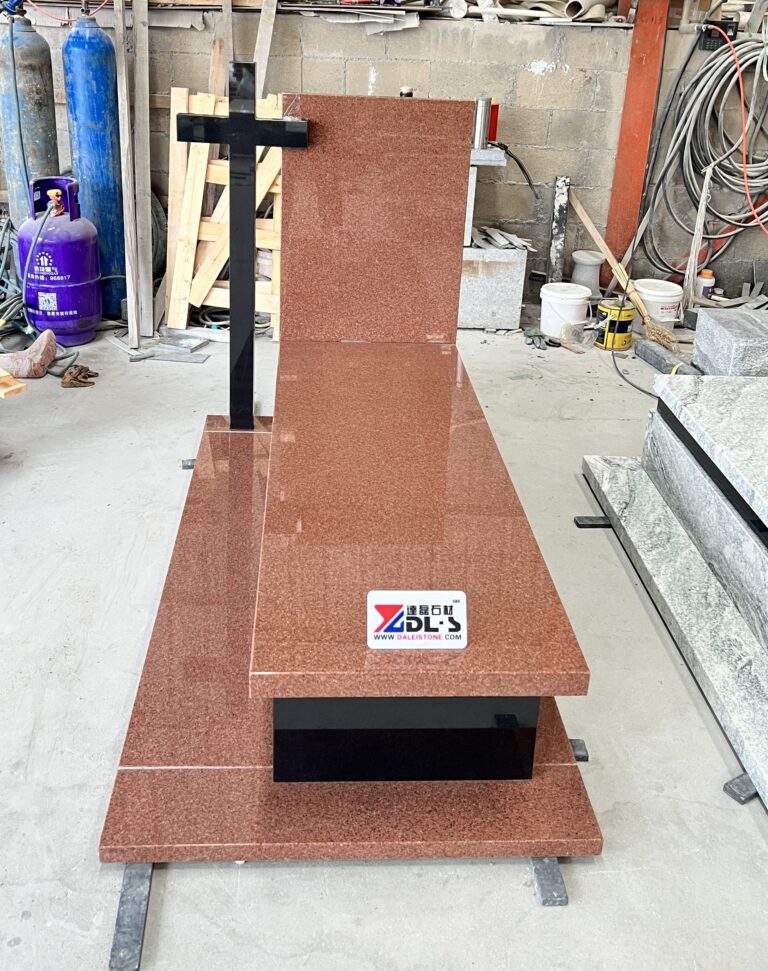 Cross Design Multicolor Headstone Red Black Granite Tombstone 1