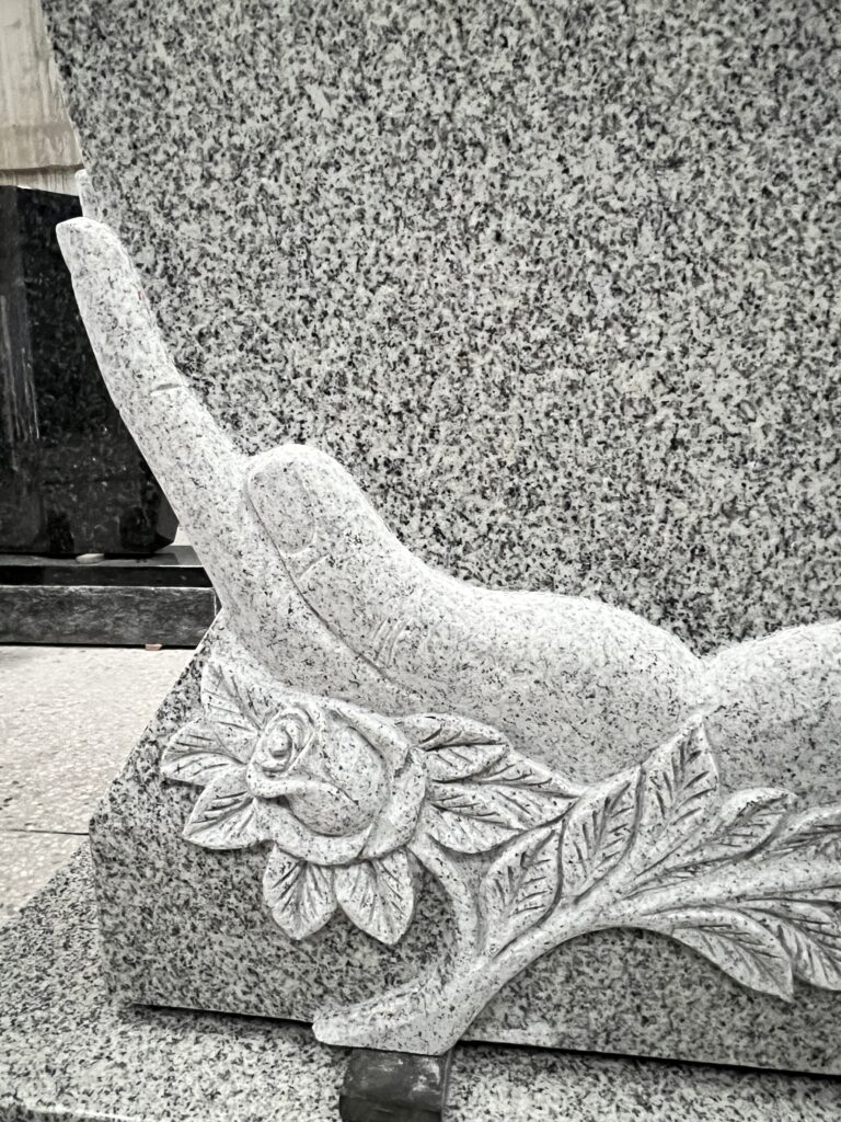 Carved Cradled Heart Design Grey Granite Headstone 10