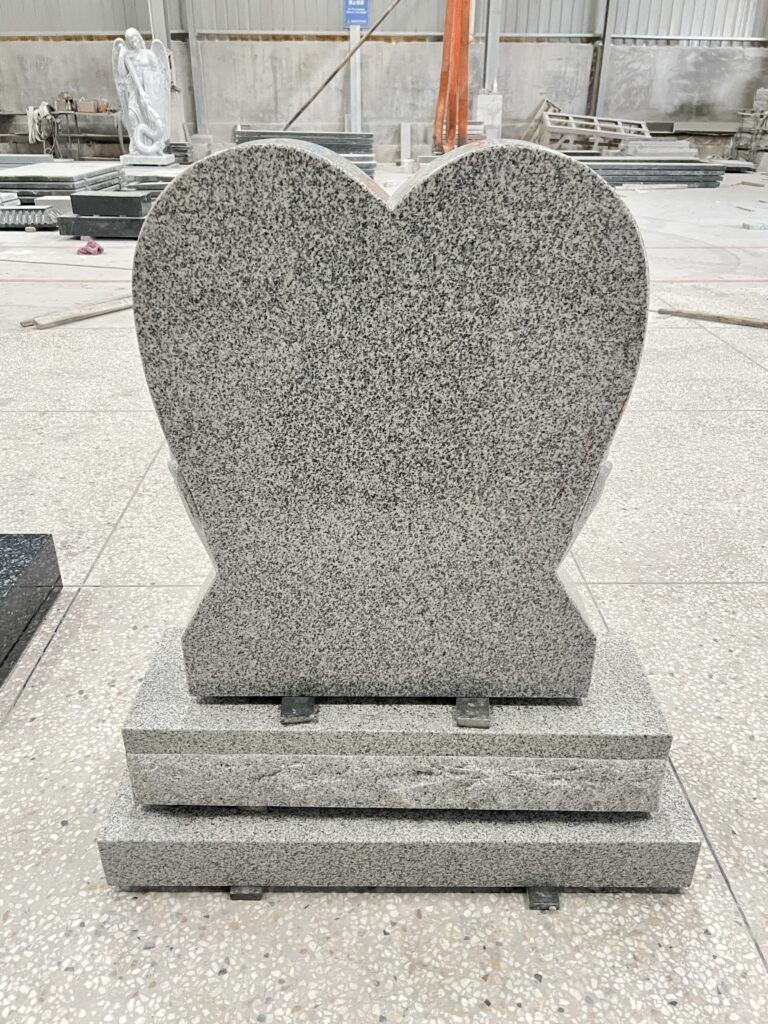 Carved Cradled Heart Design Grey Granite Headstone 6