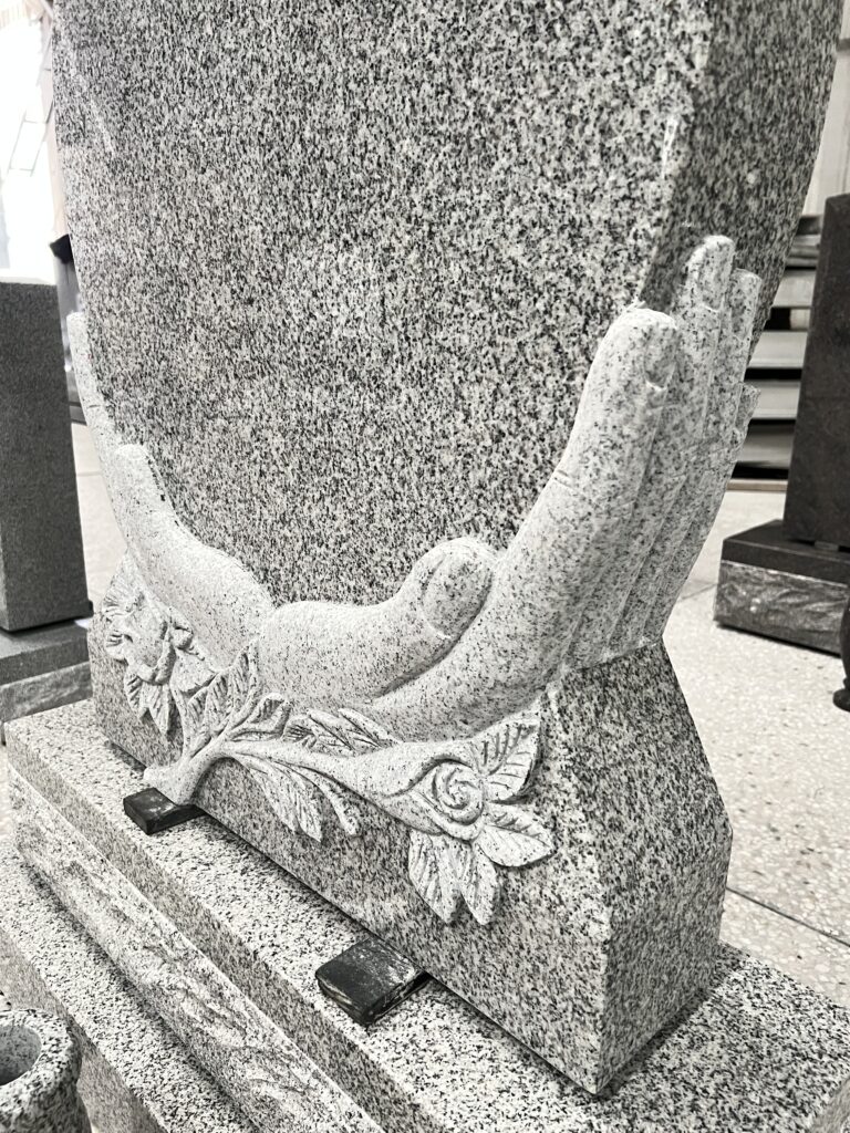 Carved Cradled Heart Design Grey Granite Headstone 8