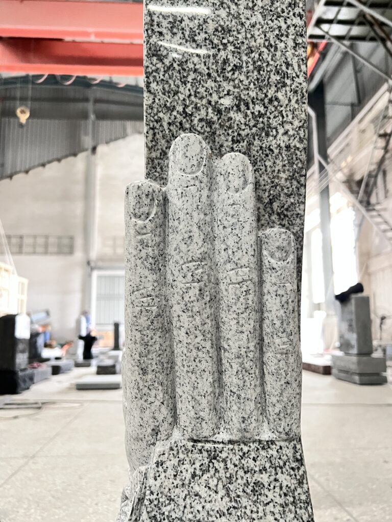 Carved Cradled Heart Design Grey Granite Headstone 9