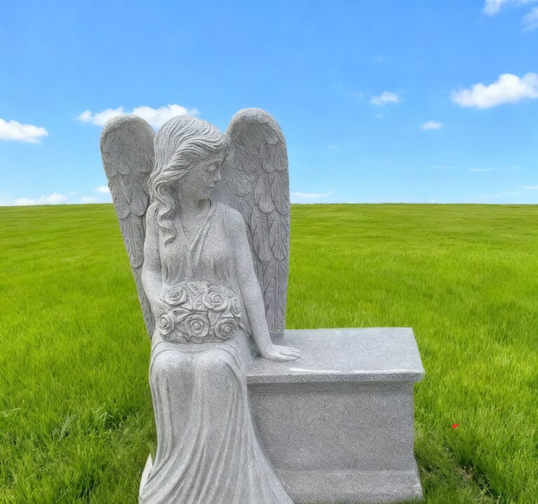 Bespoke Carved Sitting Angel Memorial Bench G633 Granite Monument 1
