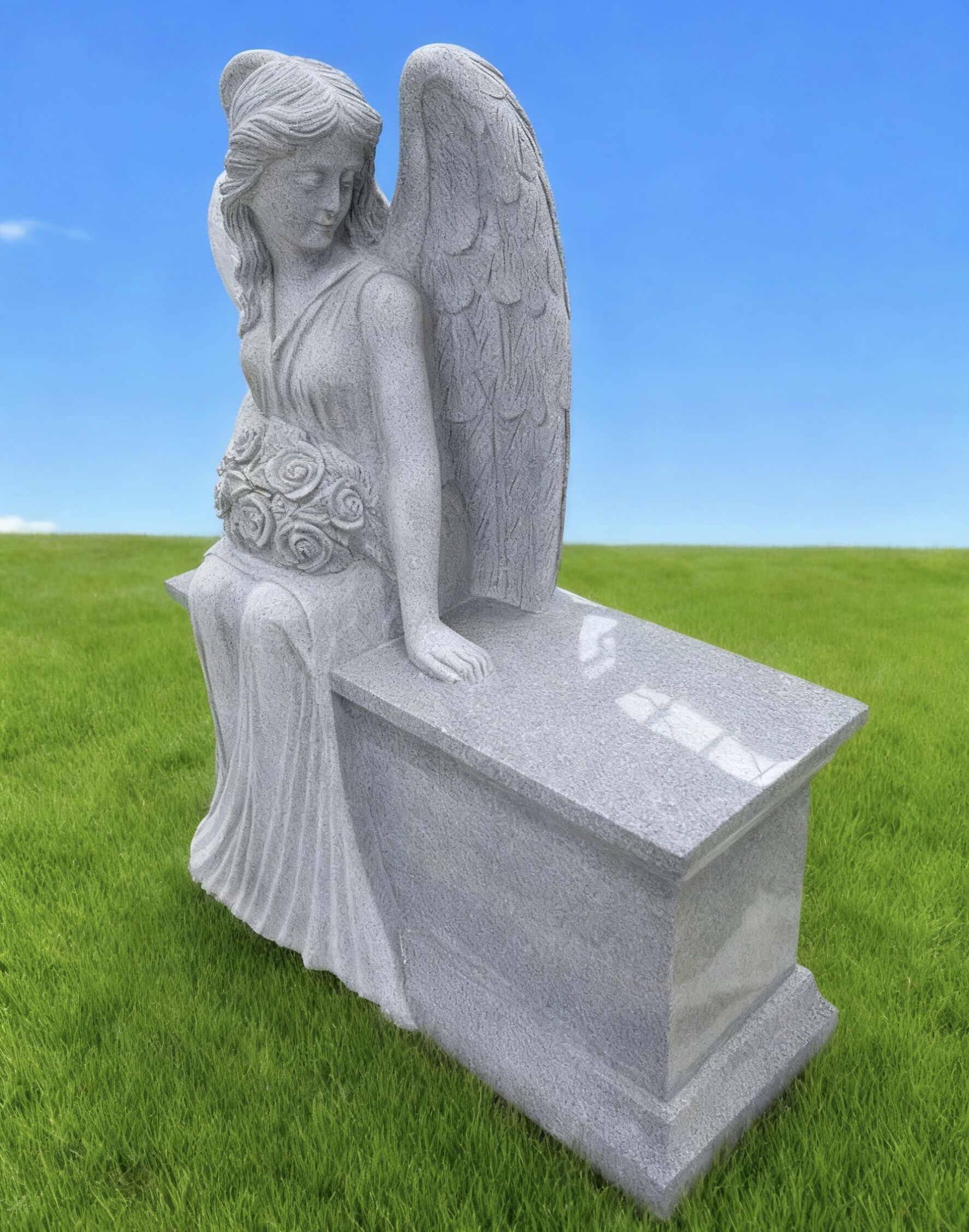 Bespoke Carved Sitting Angel Memorial Bench G633 Granite Monument 4
