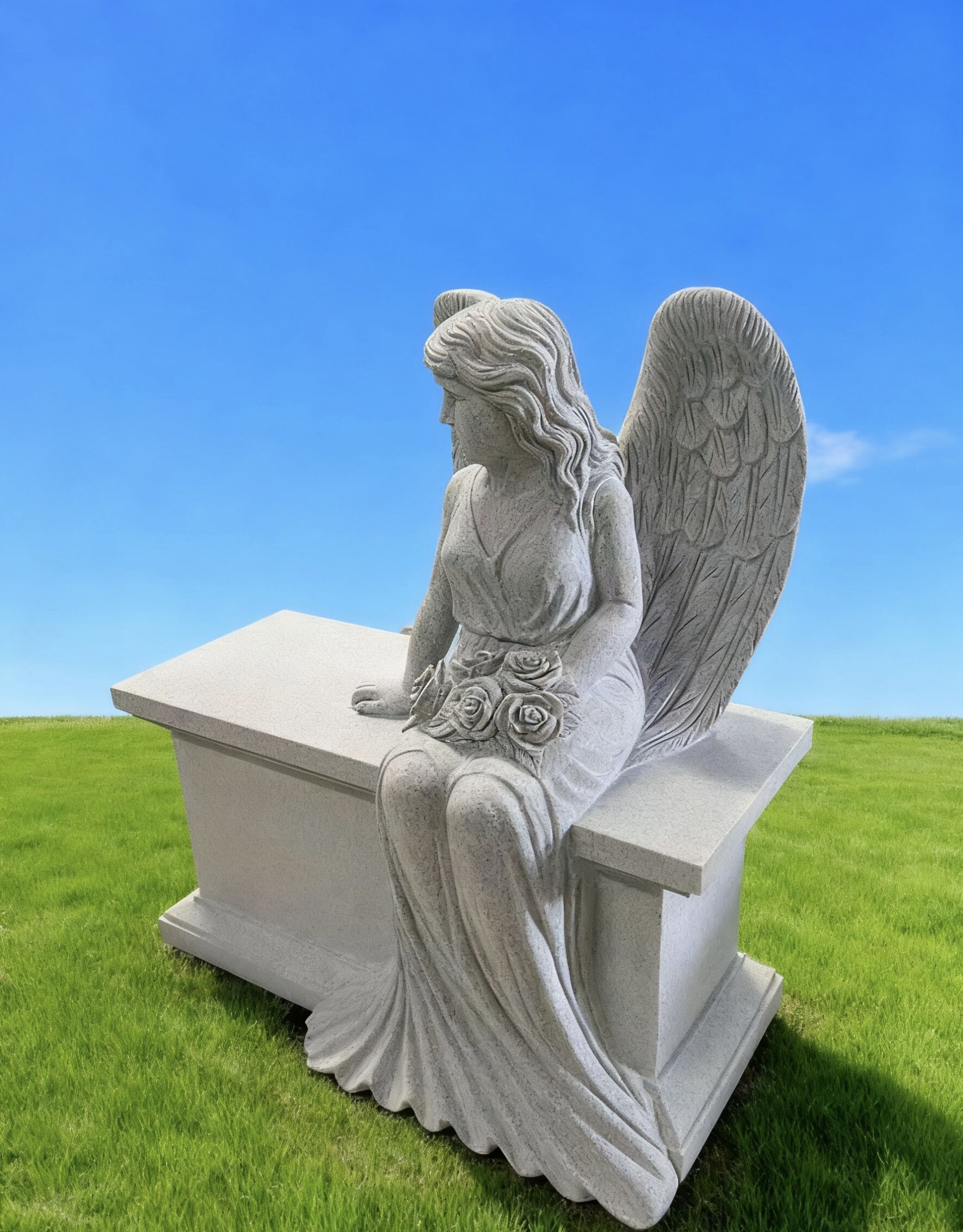 Bespoke Carved Sitting Angel Memorial Bench G633 Granite Monument 5