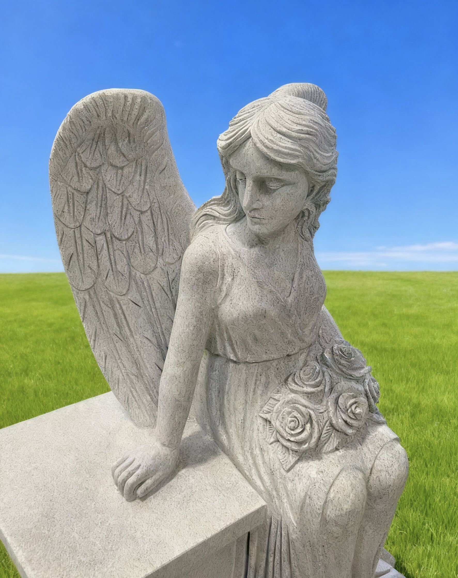 Bespoke Carved Sitting Angel Memorial Bench G633 Granite Monument 6