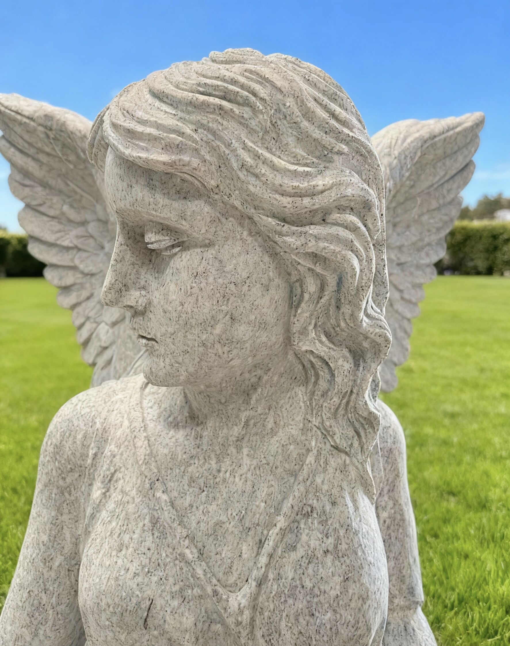 Bespoke Carved Sitting Angel Memorial Bench G633 Granite Monument 7