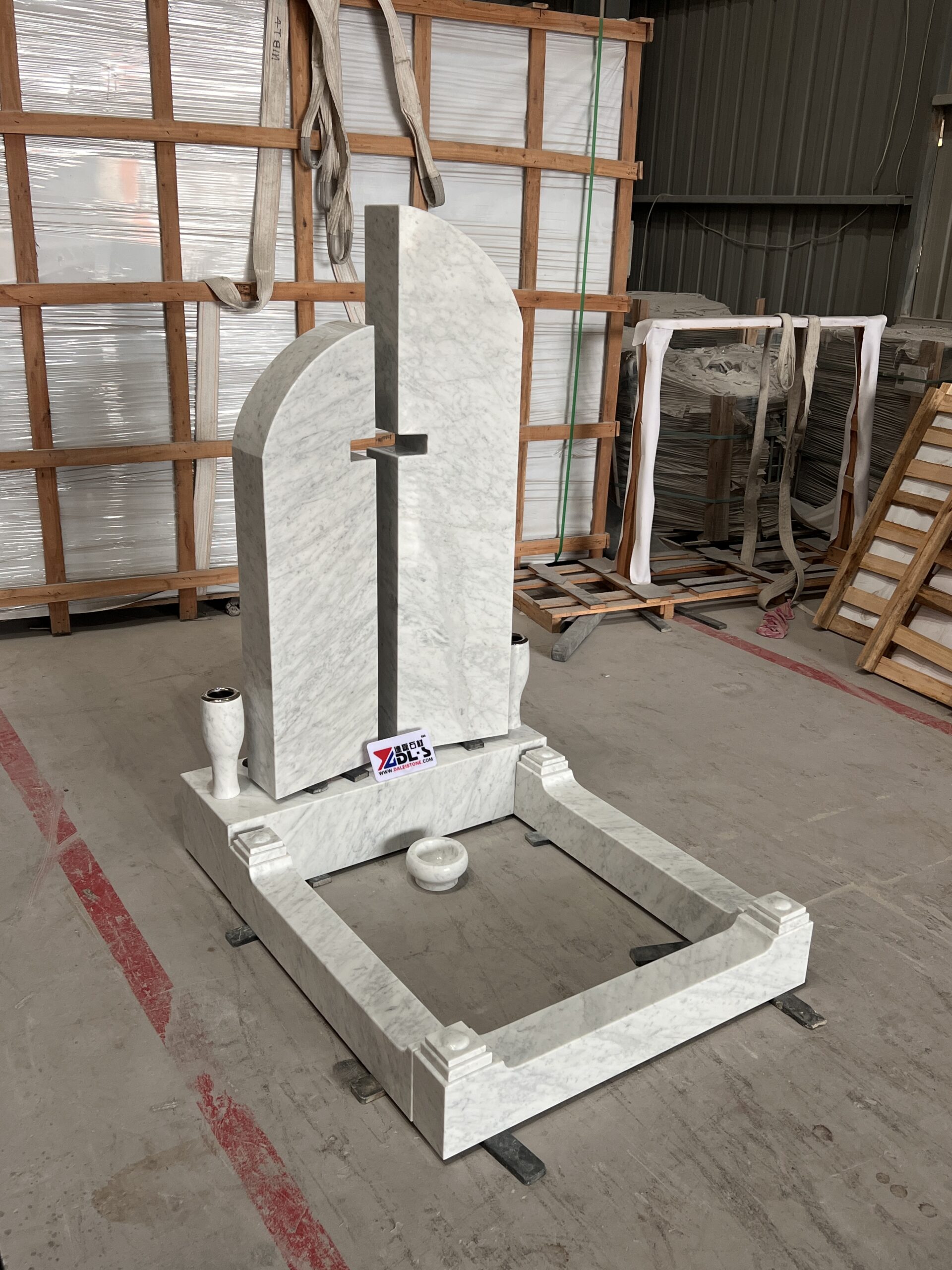 Modern Cutout Cross Design Carrara Marble Monument Set 2 Modern Cutout Cross Design Carrara Marble Monument Set 2