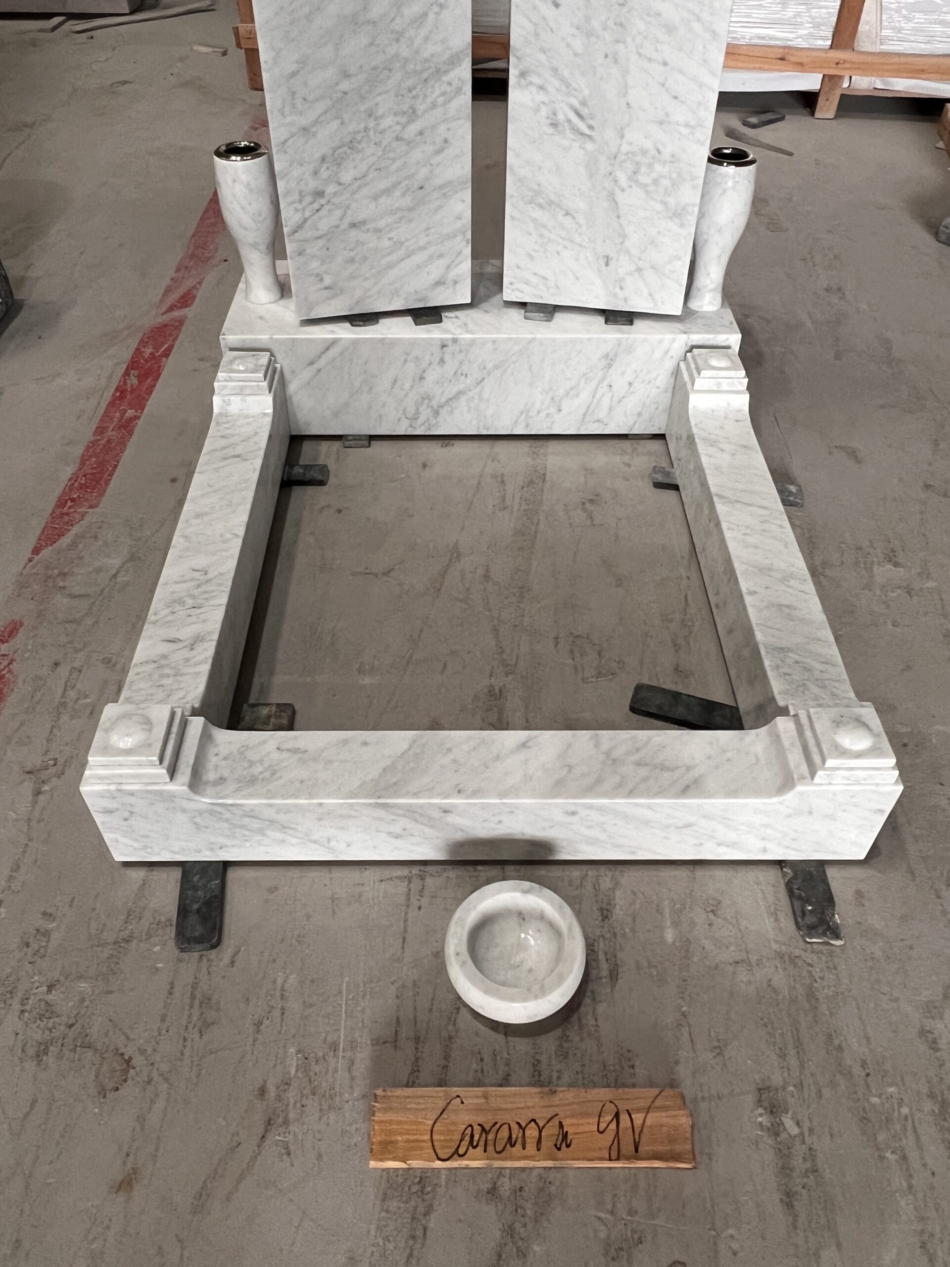 Modern Cutout Cross Design Carrara Marble Monument Set 5