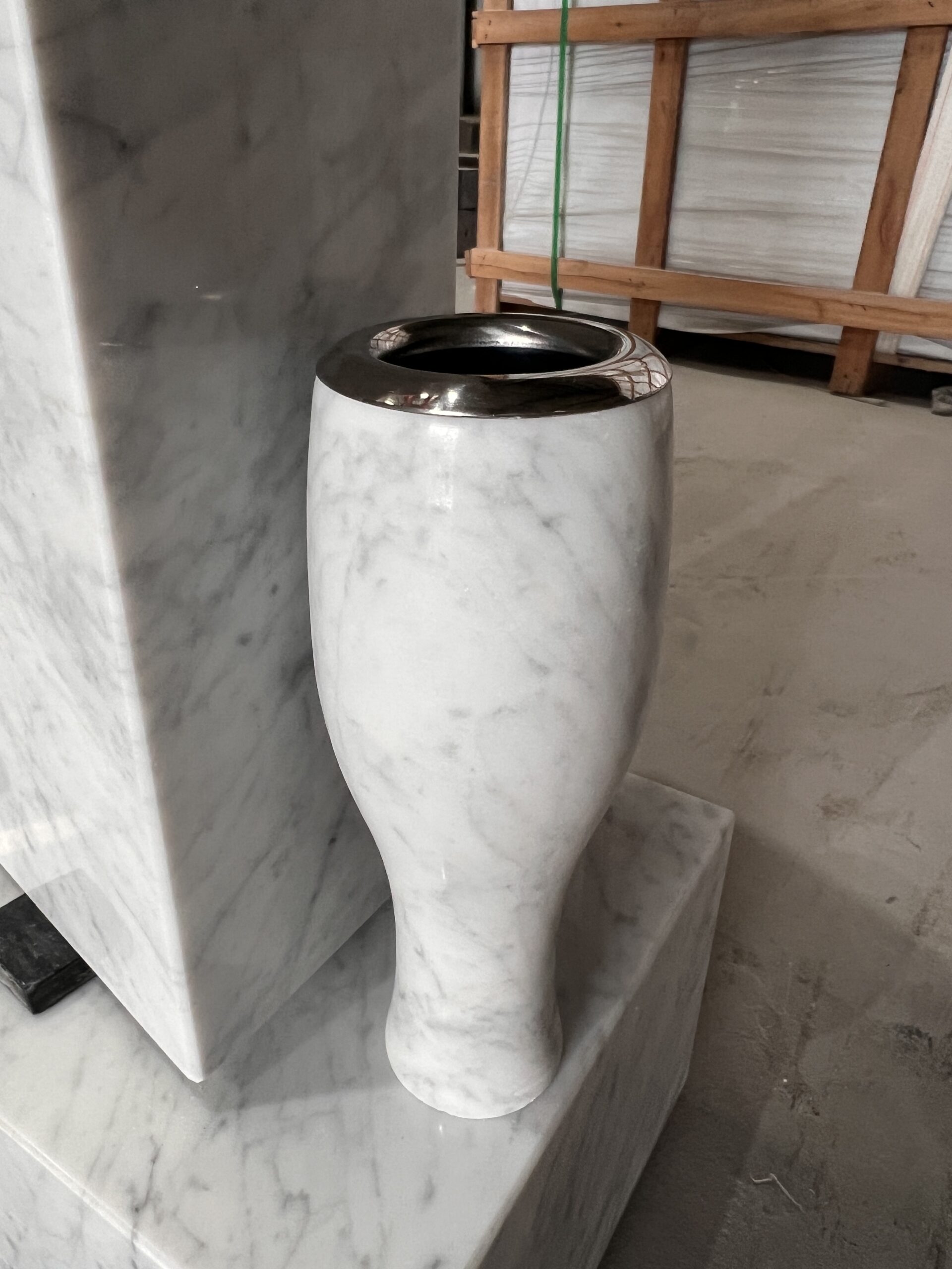 Modern Cutout Cross Design Carrara Marble Monument Set 8