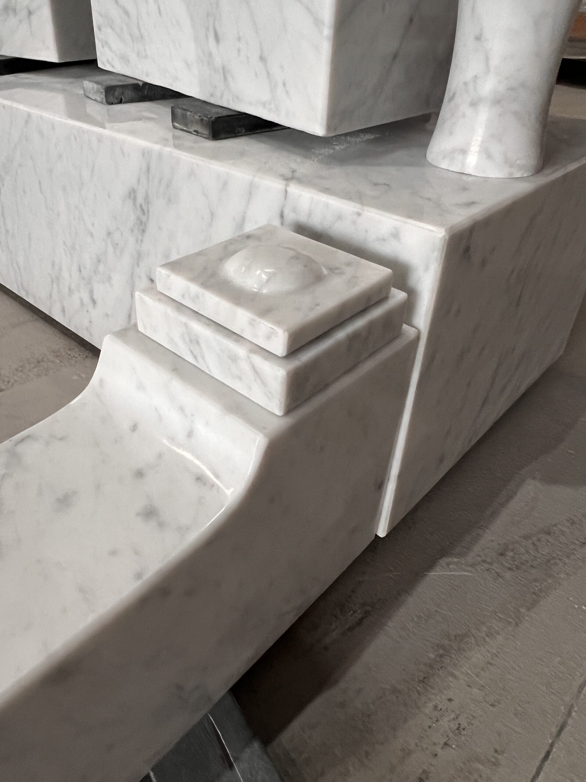 Modern Cutout Cross Design Carrara Marble Monument Set 9