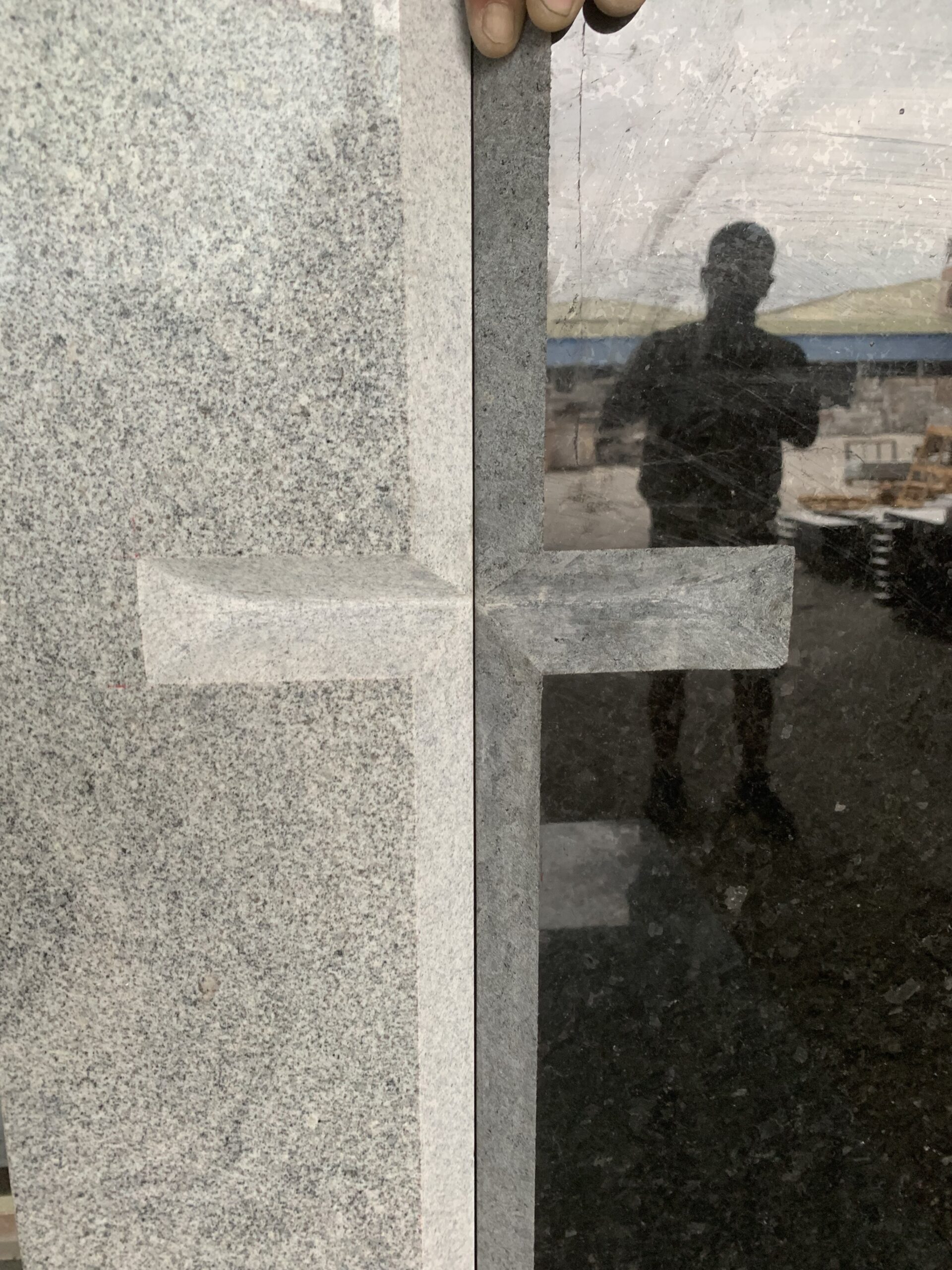 Viscont White Angola Black Granite Tombstone Carved Cross Headstone 6