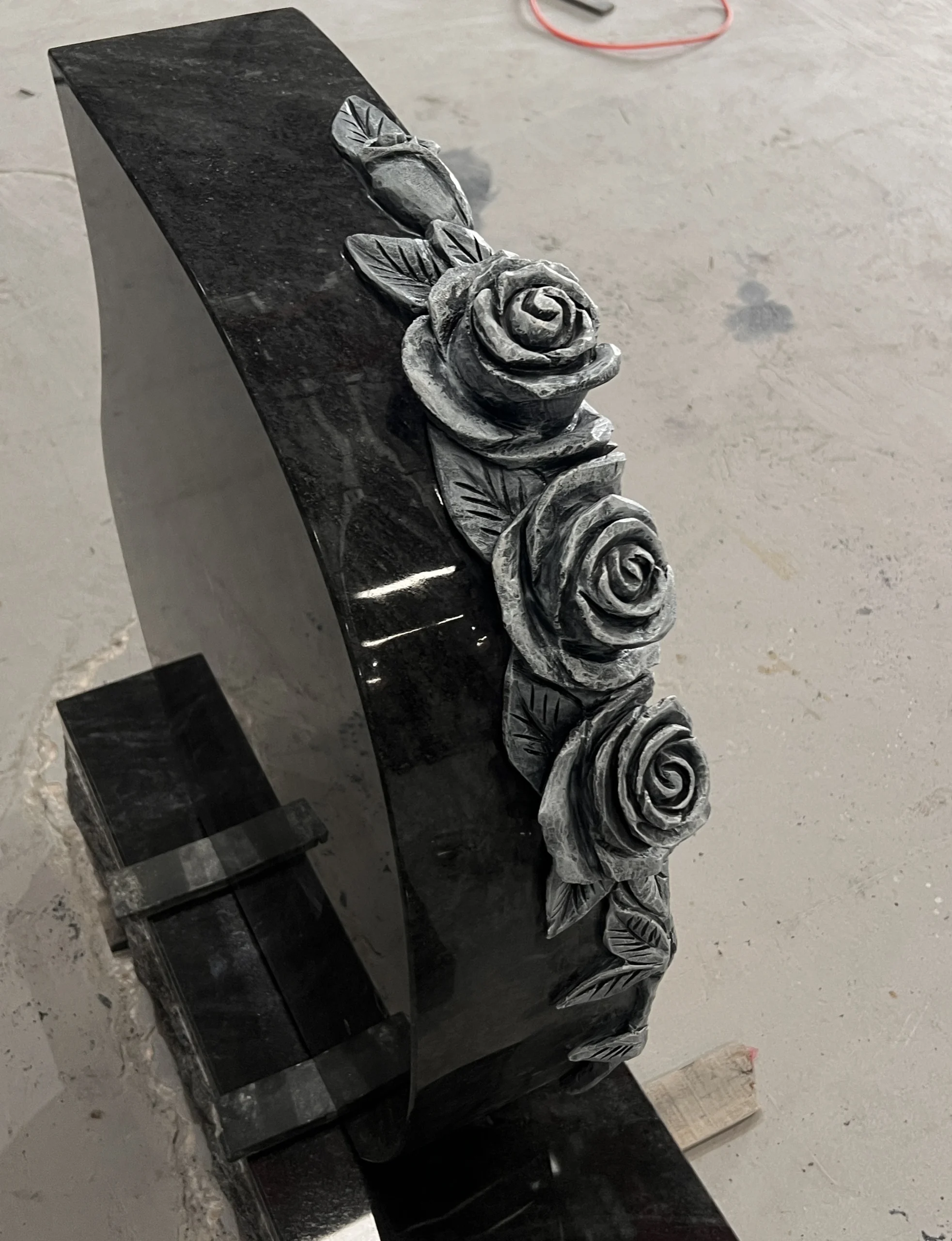 Carved Rose Tear Shaped Bahama Blue Granite Memorial Monument 10