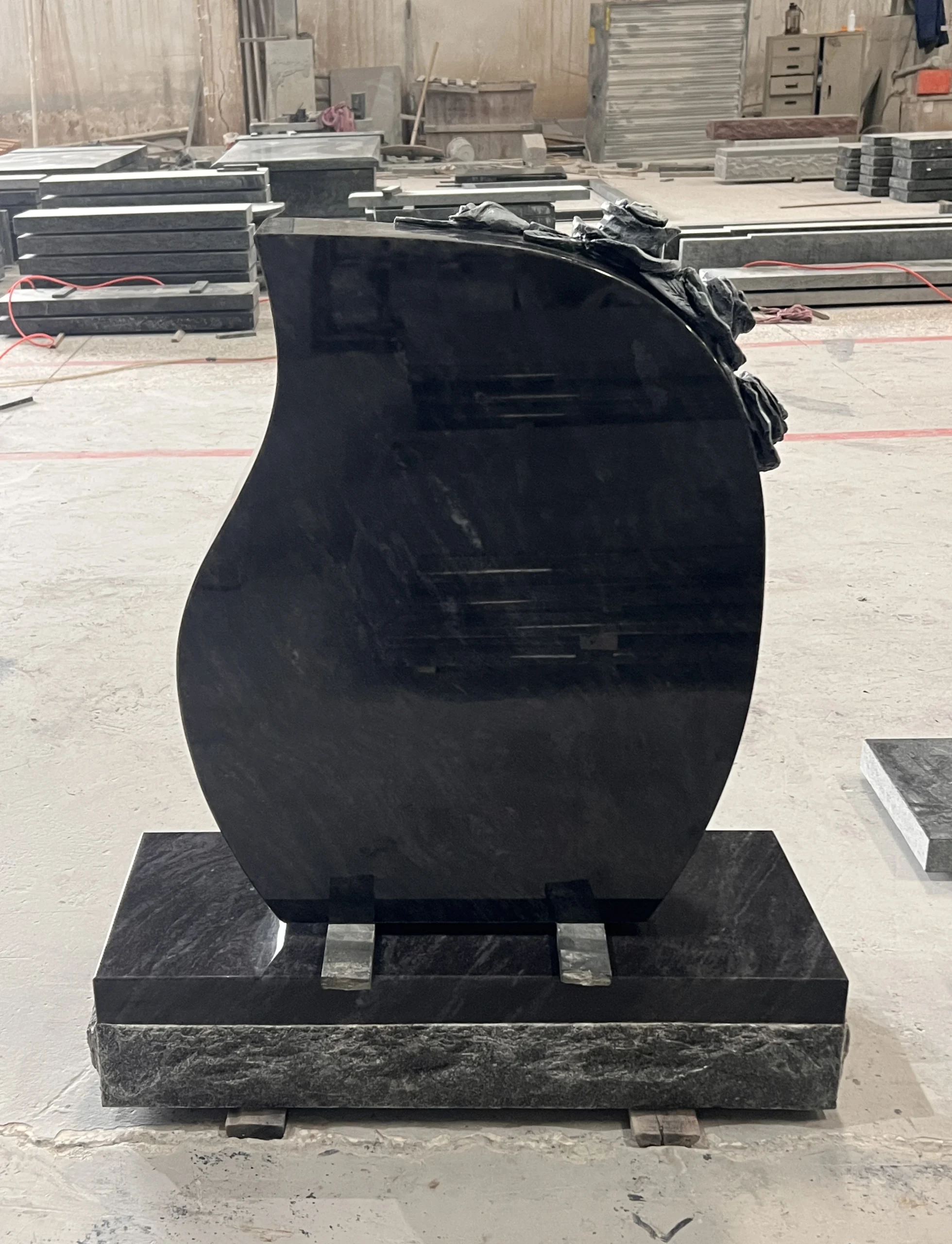 Carved Rose Tear Shaped Bahama Blue Granite Memorial Monument 3 Carved Rose Tear Shaped Bahama Blue Granite Memorial Monument 3