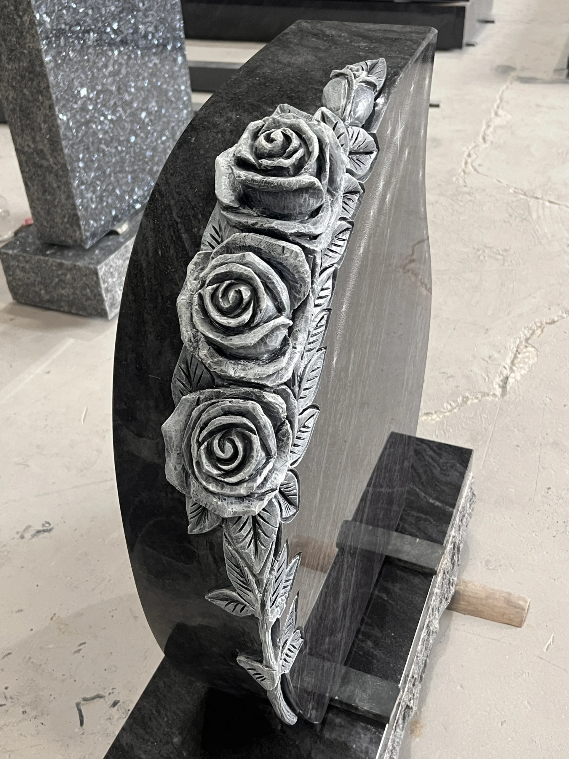 Carved Rose Tear Shaped Bahama Blue Granite Memorial Monument 7