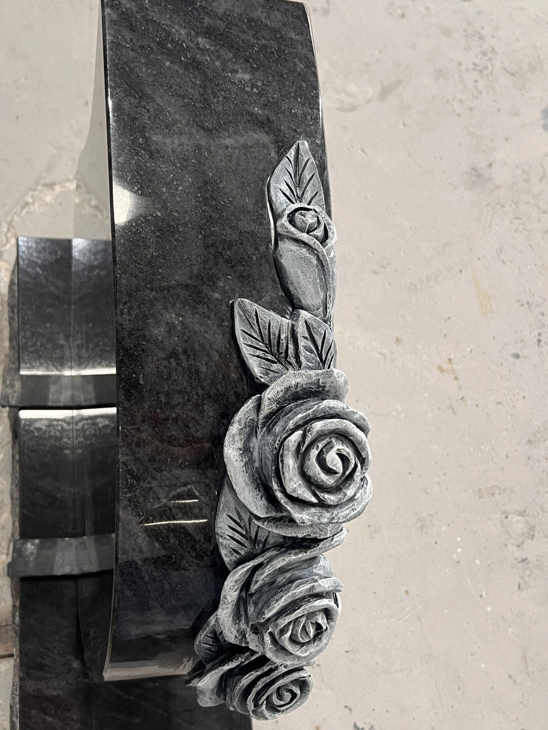 Carved Rose Tear Shaped Bahama Blue Granite Memorial Monument 8