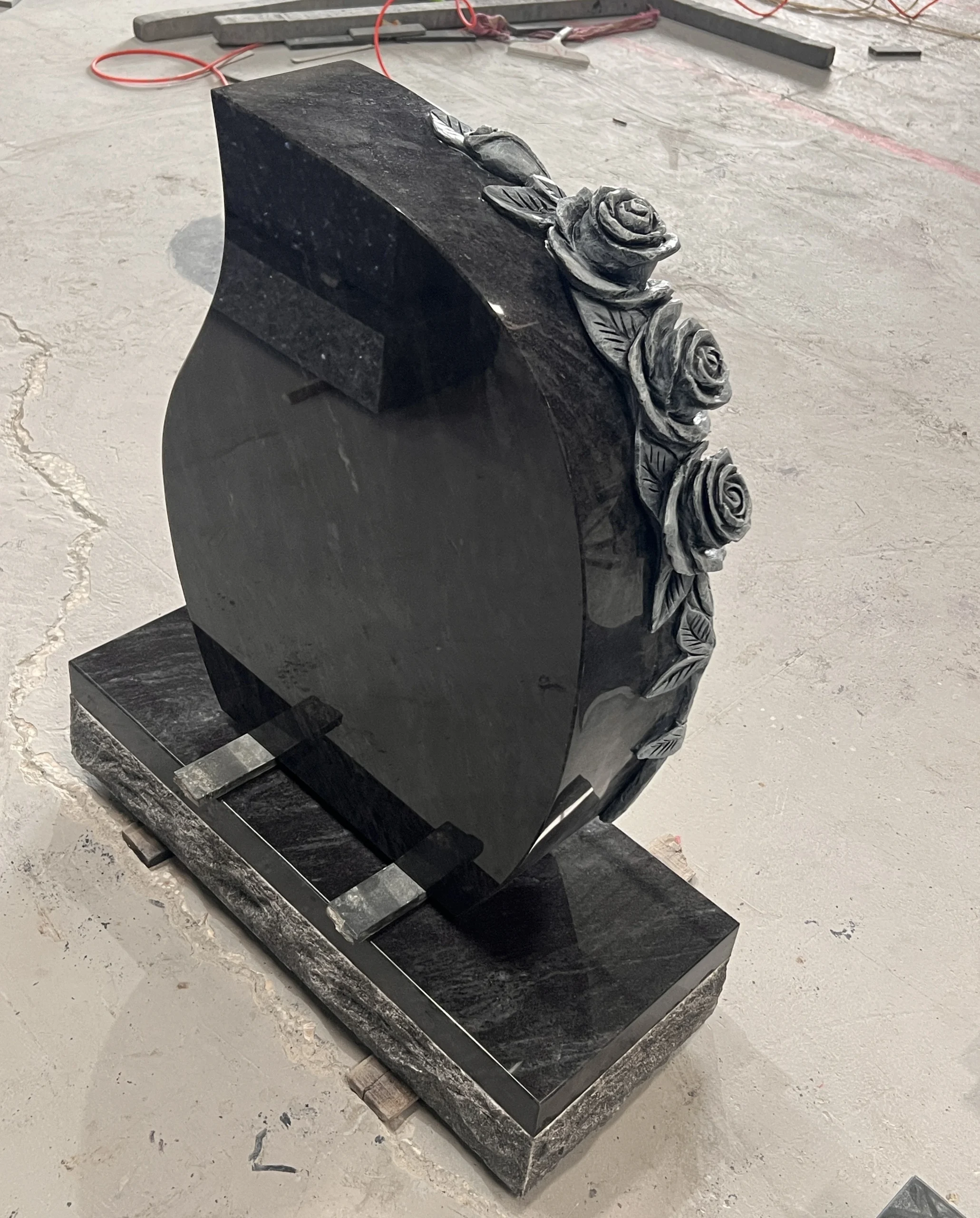 Carved Rose Tear Shaped Bahama Blue Granite Memorial Monument 9